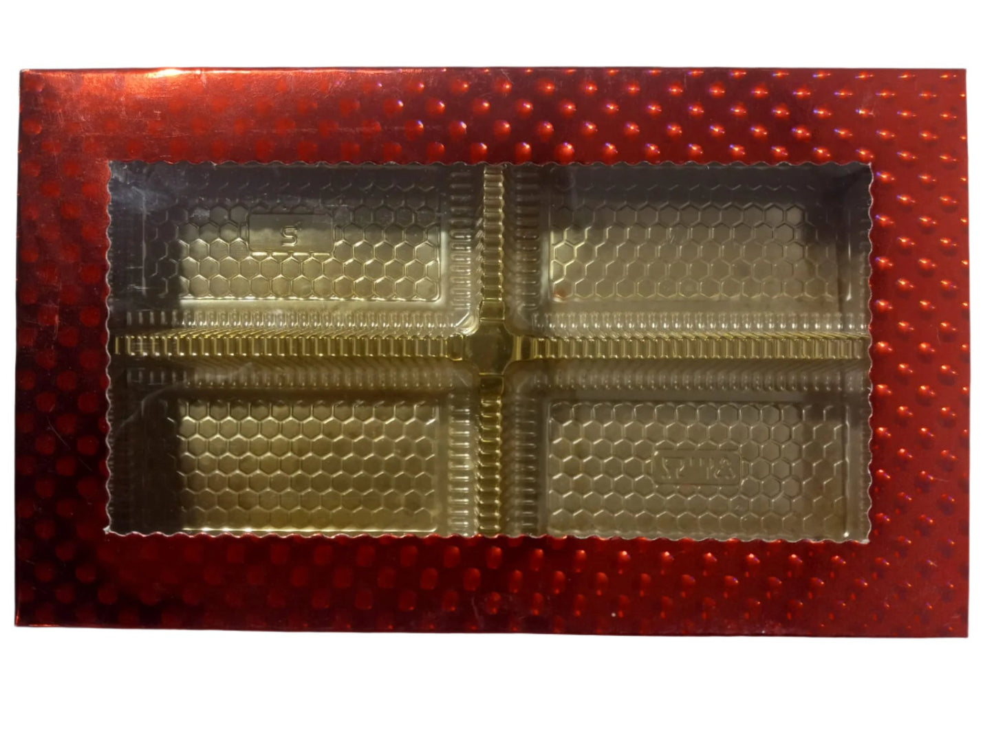 Empty DryFruit Boxes in Rectangle Shape - 4 Compartment (Red) - 12 x 7