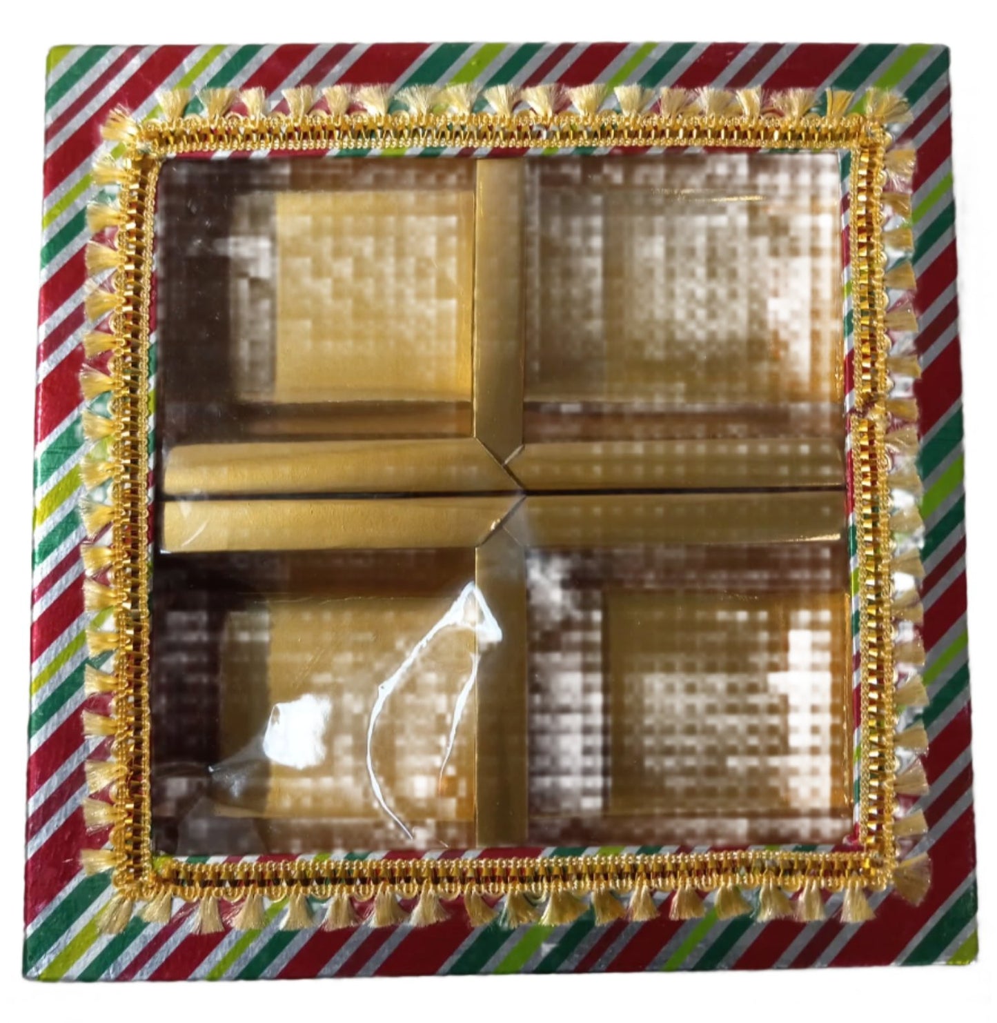 Empty DryFruit Boxes in Square Shape - 4 Compartment (400Gms) - 10 x10"