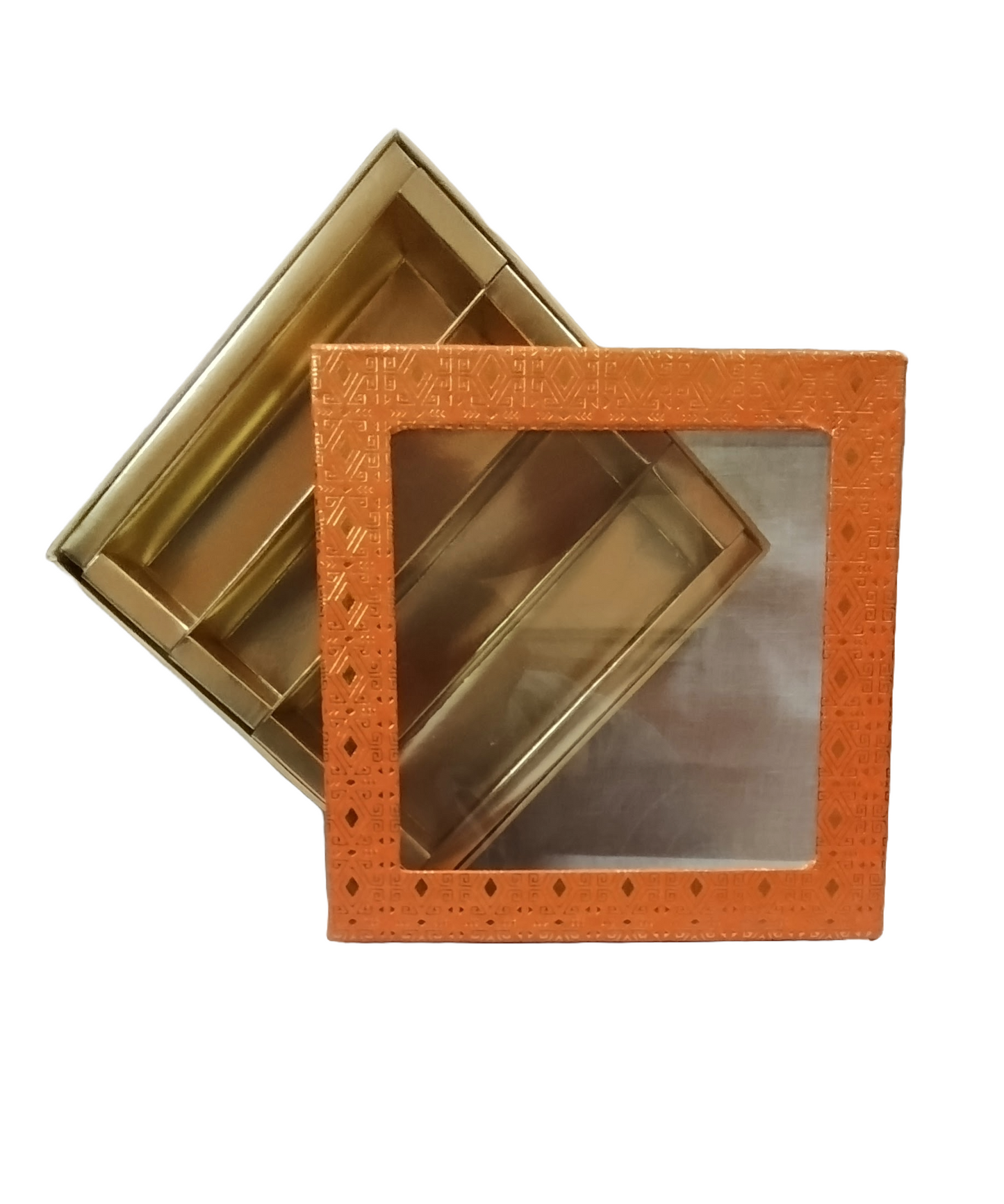 Orange Golden Design Square Empty Sweet Boxes - 500 Gm