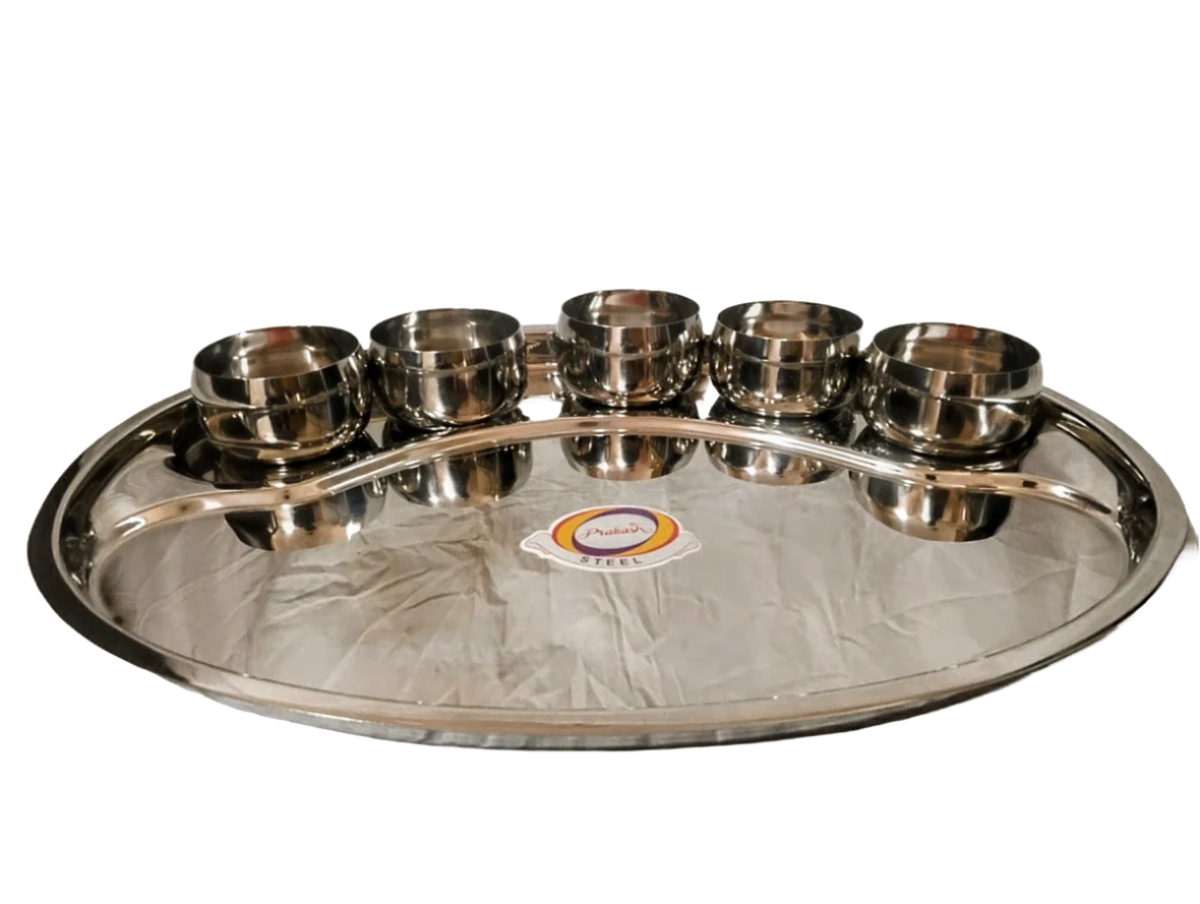 Stainless Steel Oval Thali( With Watti /Katori - 5 )