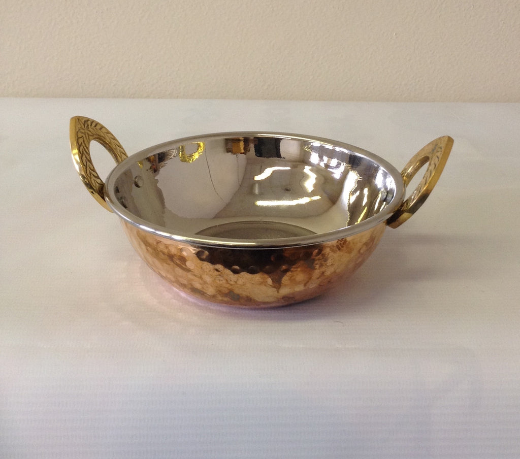 Copper/Stainless Steel Kadai Bowl with Brass Handles - 12 oz.