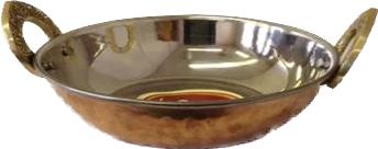 Copper/Stainless Steel Kadai Bowl with Brass Handles - 12 oz.