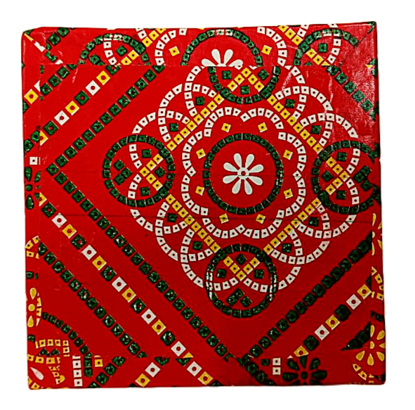 Empty Mithai Box in Traditional Red Bandhini Print w/ Paper 1/4 KG
