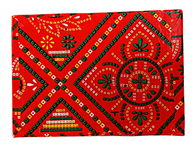 Empty Mithai Box in Traditional Red Bandhini Print w/ Paper (Rectangle) 1/2 KG
