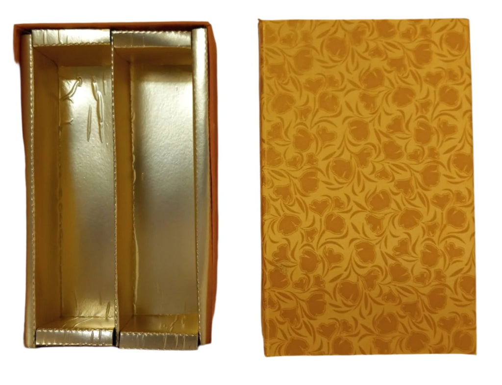 Beautiful Decorative Marigold Empty Sweet Boxes with Dark Gold Leaf Pattern - 1/4 Kg