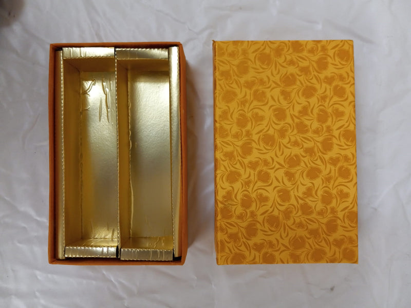 Beautiful Decorative Marigold Empty Sweet Boxes with Dark Gold Leaf Pattern - 1/4 Kg