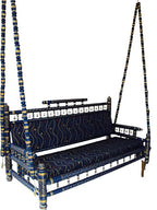 Traditional Indian Style Sankheda Wooden Ceiling Jhula (Blue)