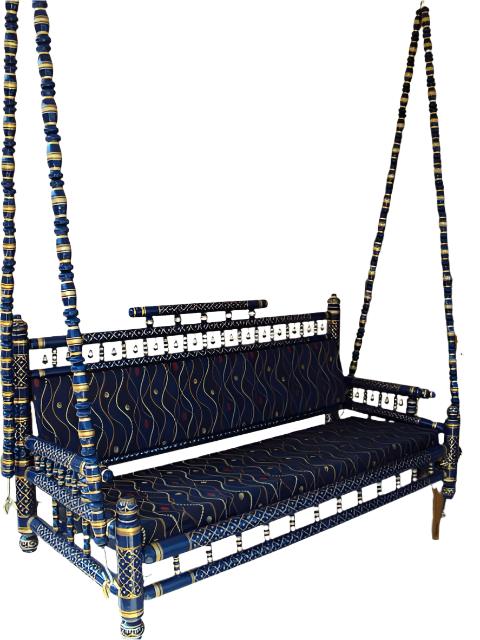 Traditional Indian Style Sankheda Wooden Ceiling Jhula (Blue)