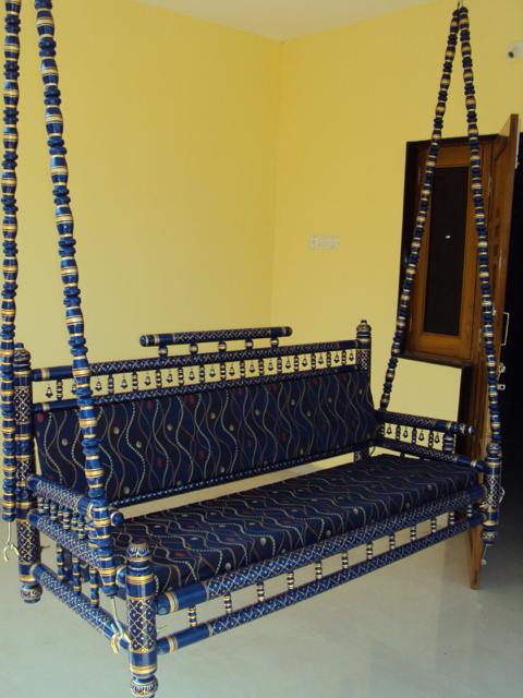 Traditional Indian Style Sankheda Wooden Ceiling Jhula (Blue)