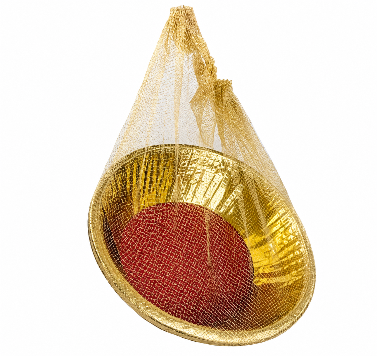 Decorative Golden-Red Bandhani Chhab w/Jholla(Net) (Size - 14 & 18")