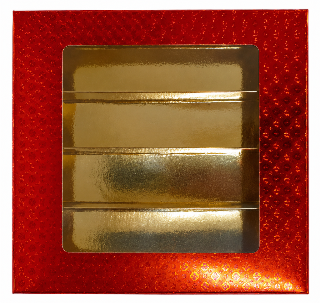 Fancy Decorative Design Square Empty Sweet Boxes (Red) - 1/2 Kg