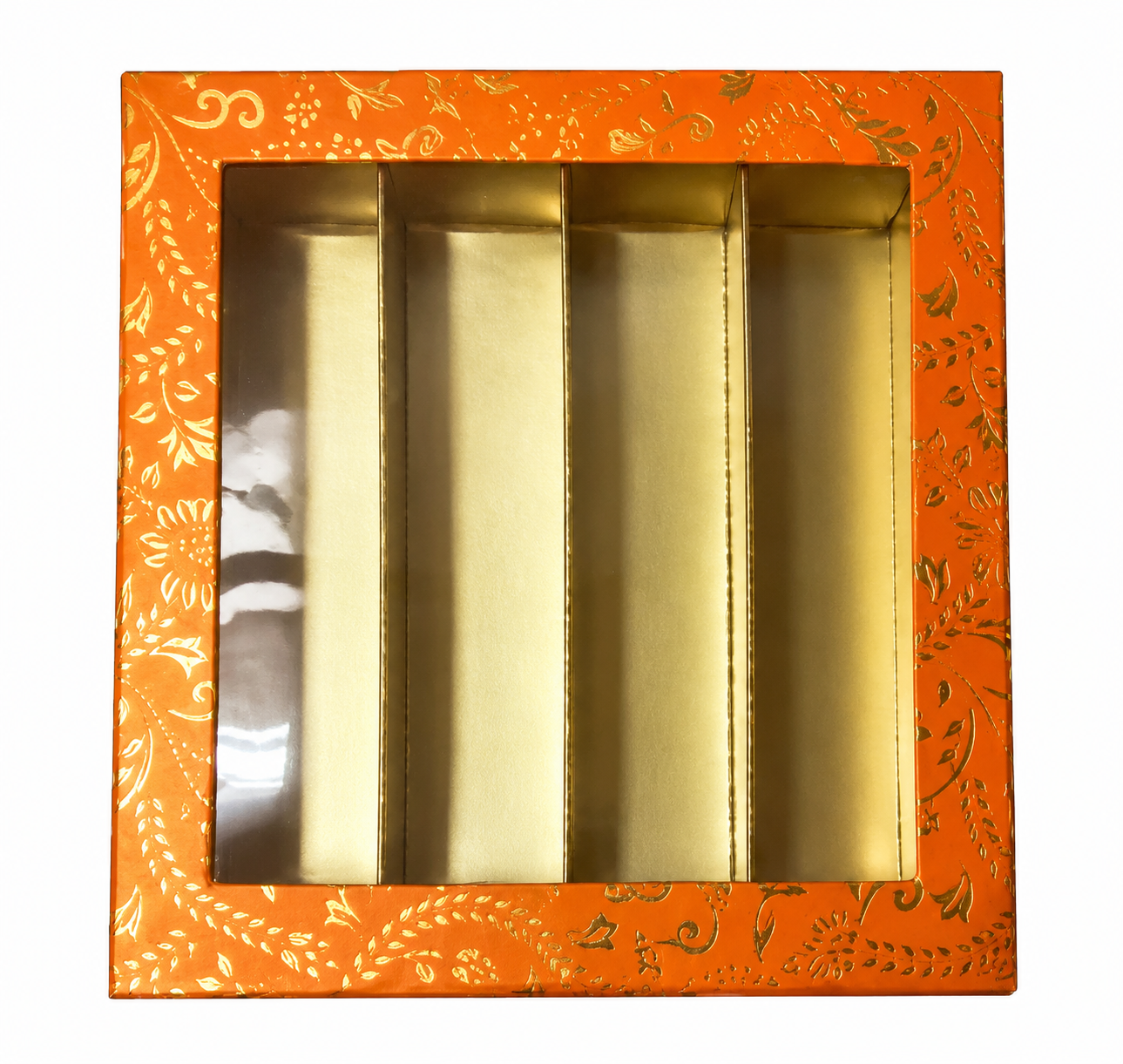 Orange-Colored Indian Sweet Boxes with 4 Compartments - 1/2 Kg
