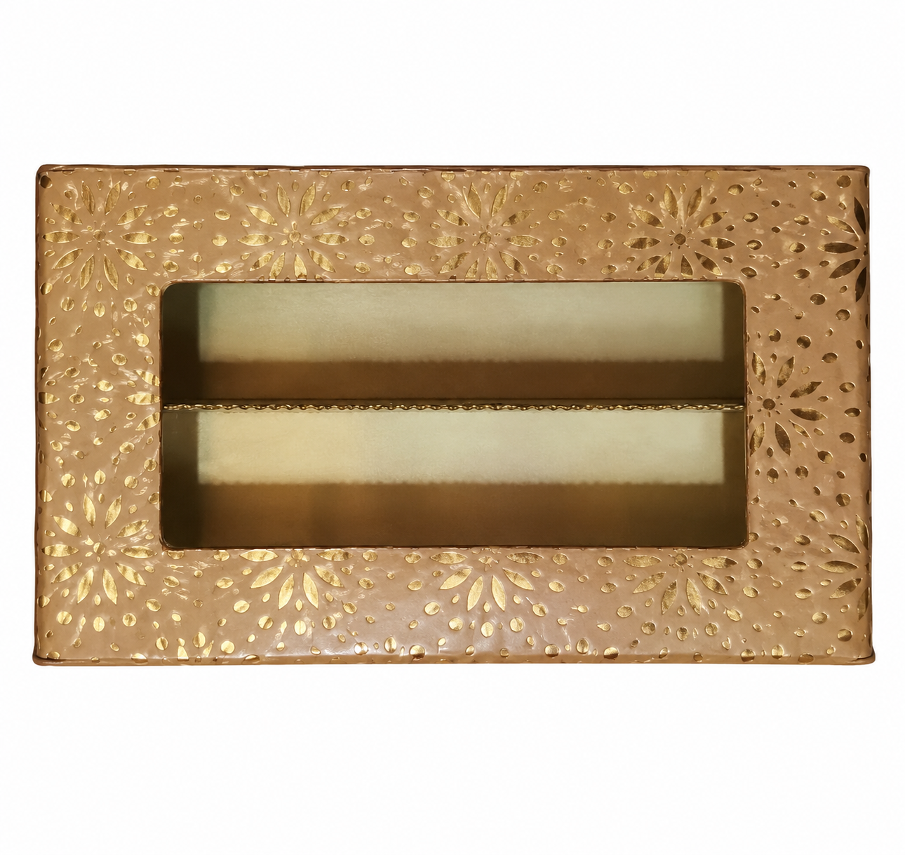 Peach-Colored Indian Sweet Boxes with 2 Compartments - 1/4 Kg Size - Outer: 7" x 4.5" x 1.75", Inner: 6.75" x 4.25" x 1.51"