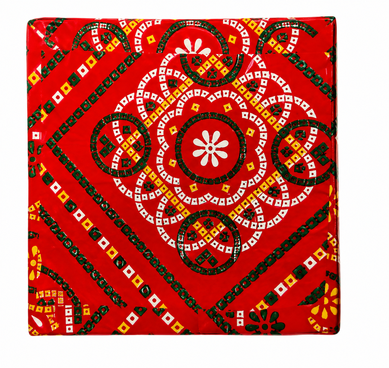 Empty Mithai Box in Traditional Red Bandhini Print w/ Paper 1/4 KG