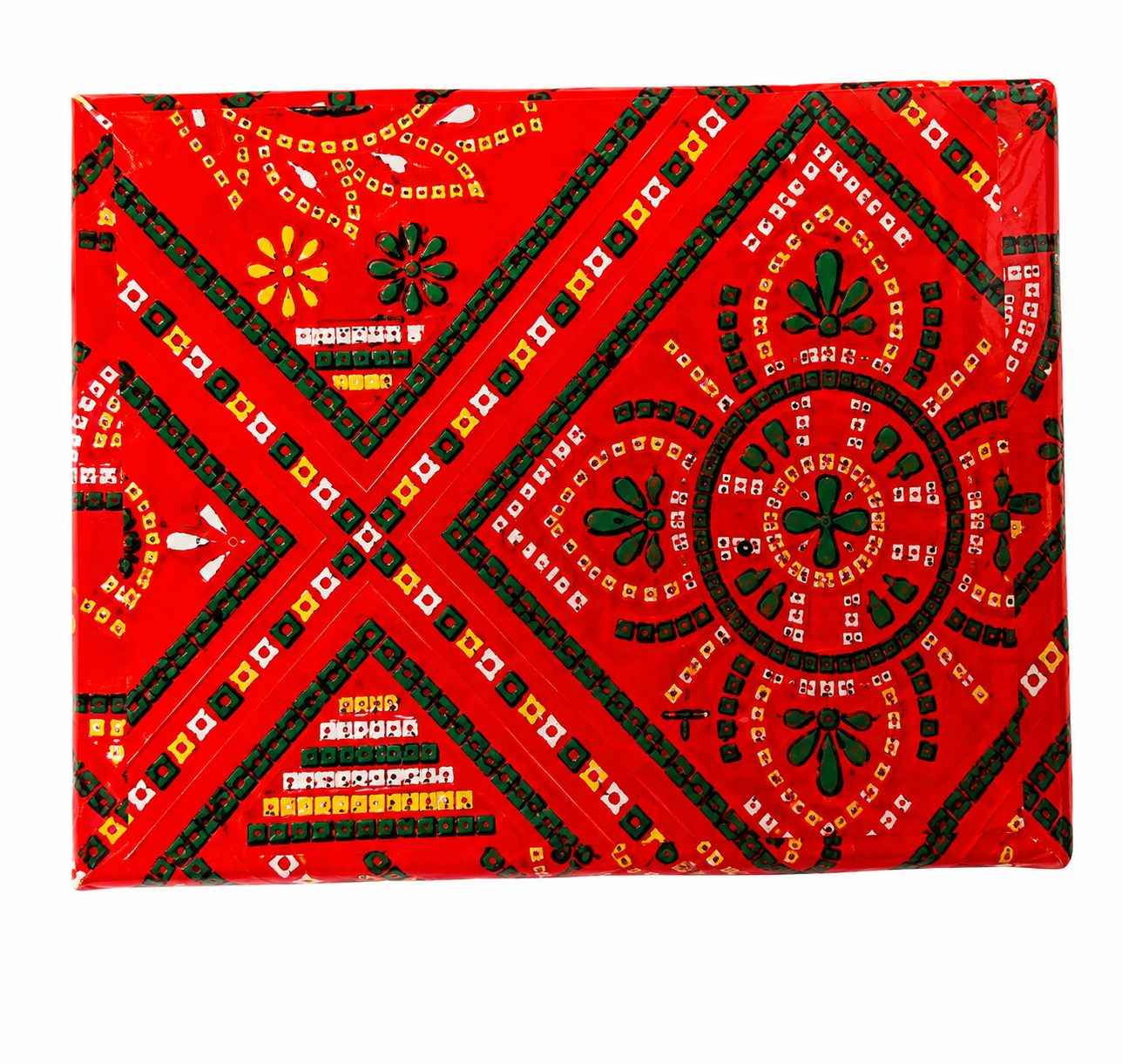 Empty Mithai Box in Traditional Red Bandhini Print w/ Paper (Rectangle) 1/2 KG