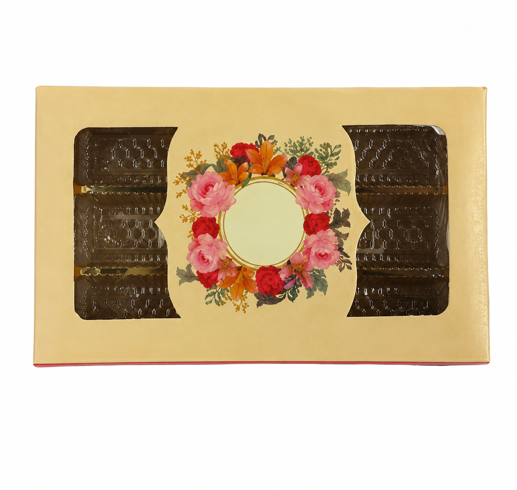 Fancy Design Empty Sweet Boxes (Cream - 3 Patition) - 1/2 Kg