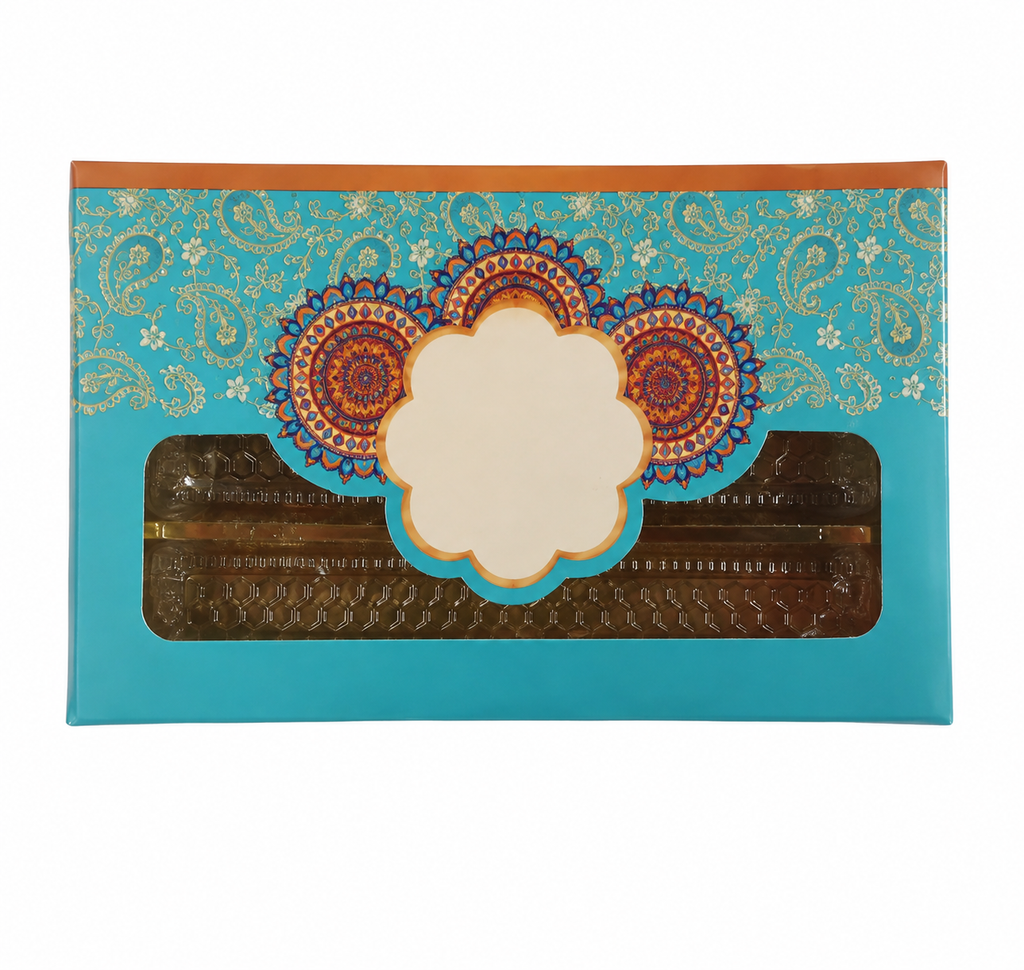 Fancy Design Empty Sweet Boxes (Blue - 3 Patition) - 1/2 Kg