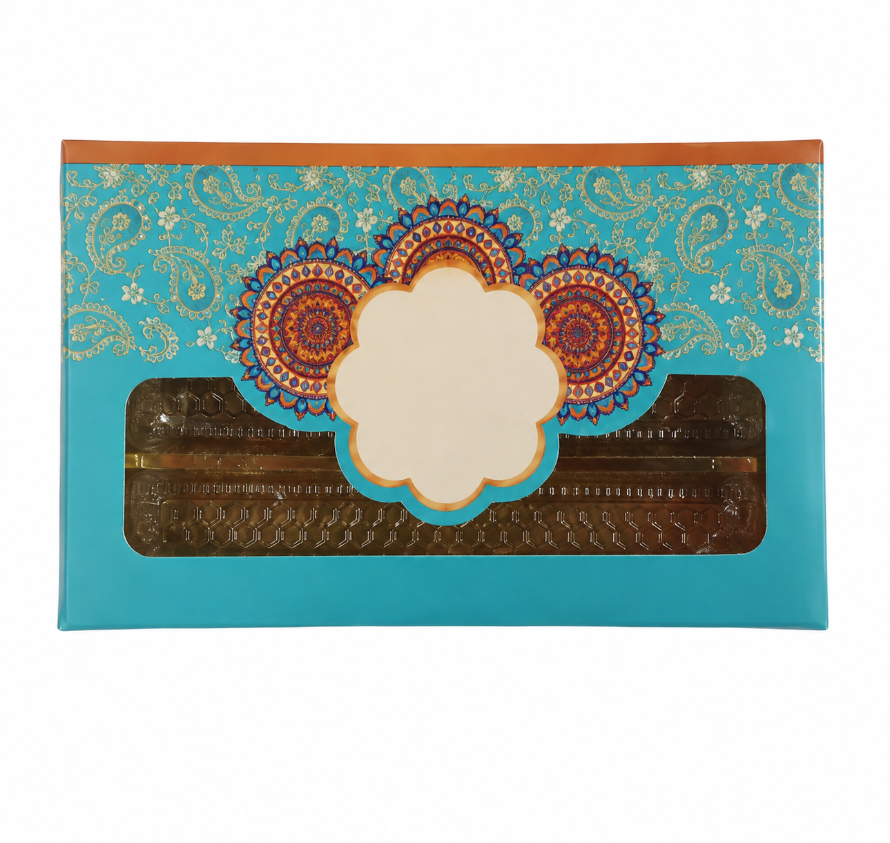 Fancy Design Empty Sweet Boxes (Blue - 3 Patition) - 1/2 Kg