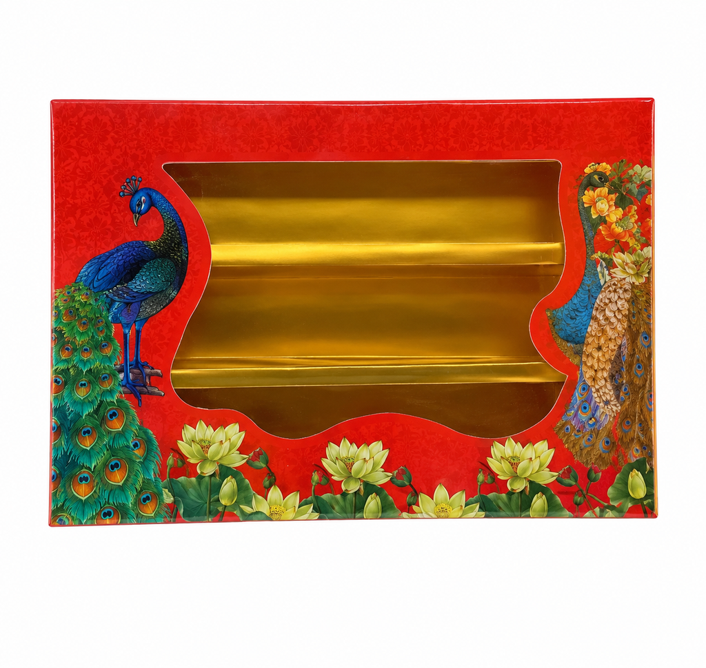 Fancy Design Empty Sweet Boxes (Red in Peacock - 3 Patition) - 1/2 Kg