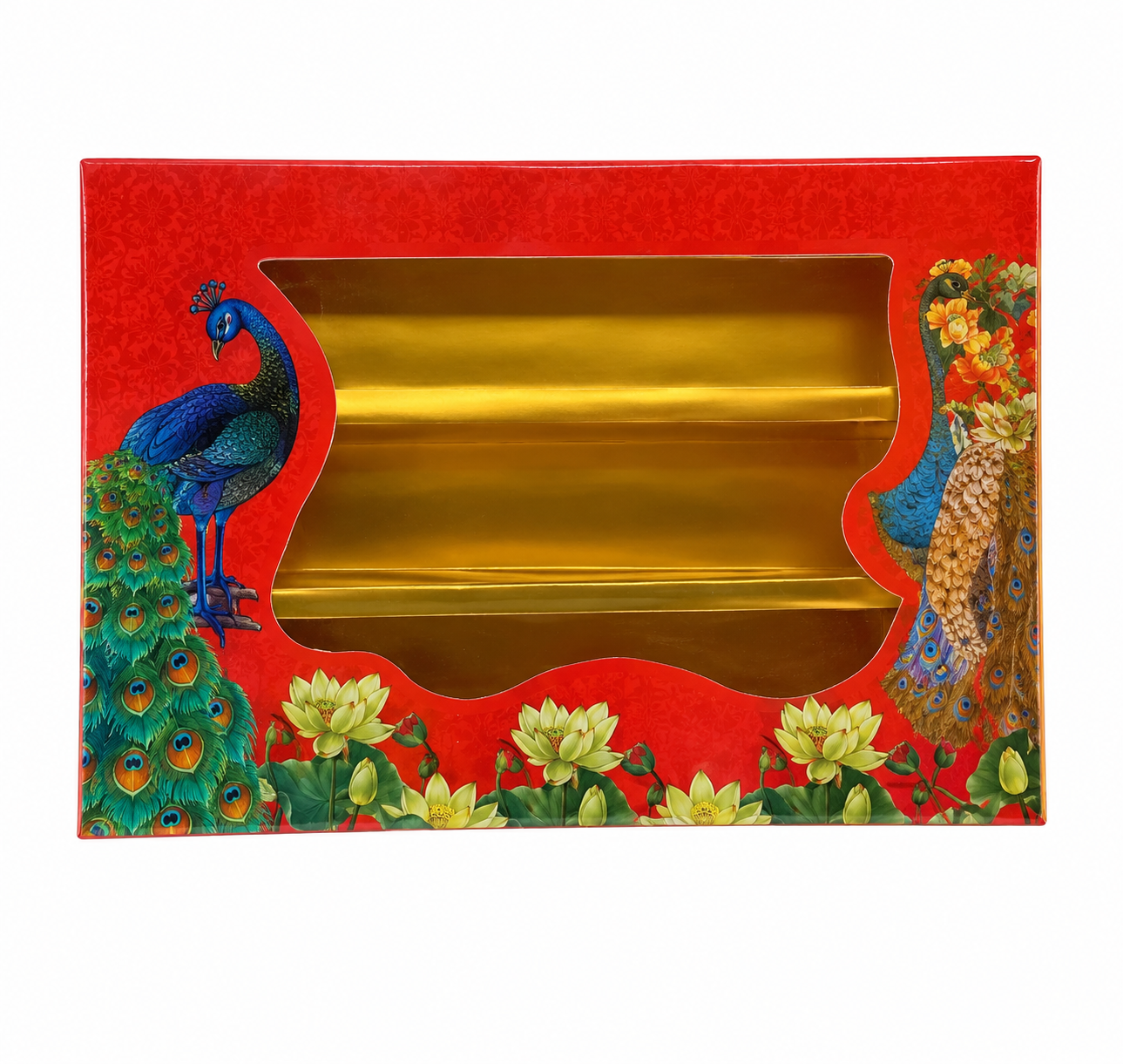 Fancy Design Empty Sweet Boxes (Red in Peacock - 3 Patition) - 1/2 Kg