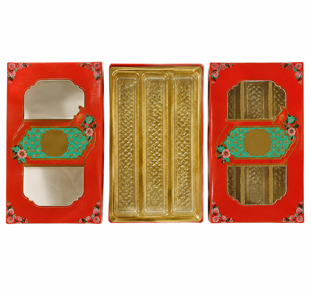 Fancy Design Empty Sweet Boxes (Red - 3 Patition) - 1/2 Kg