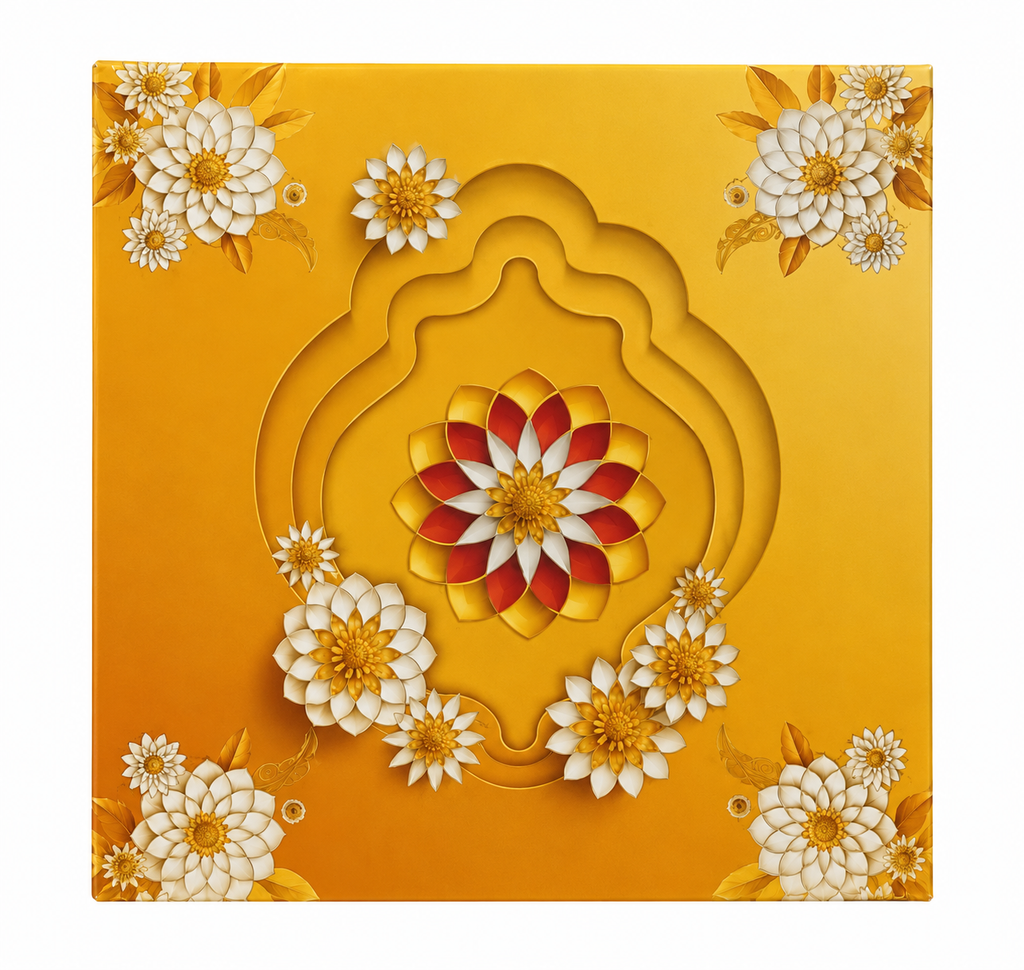 Beautiful Decorative White & Yellow Flower Design of Empty Sweet Boxes - 1/2 Kg