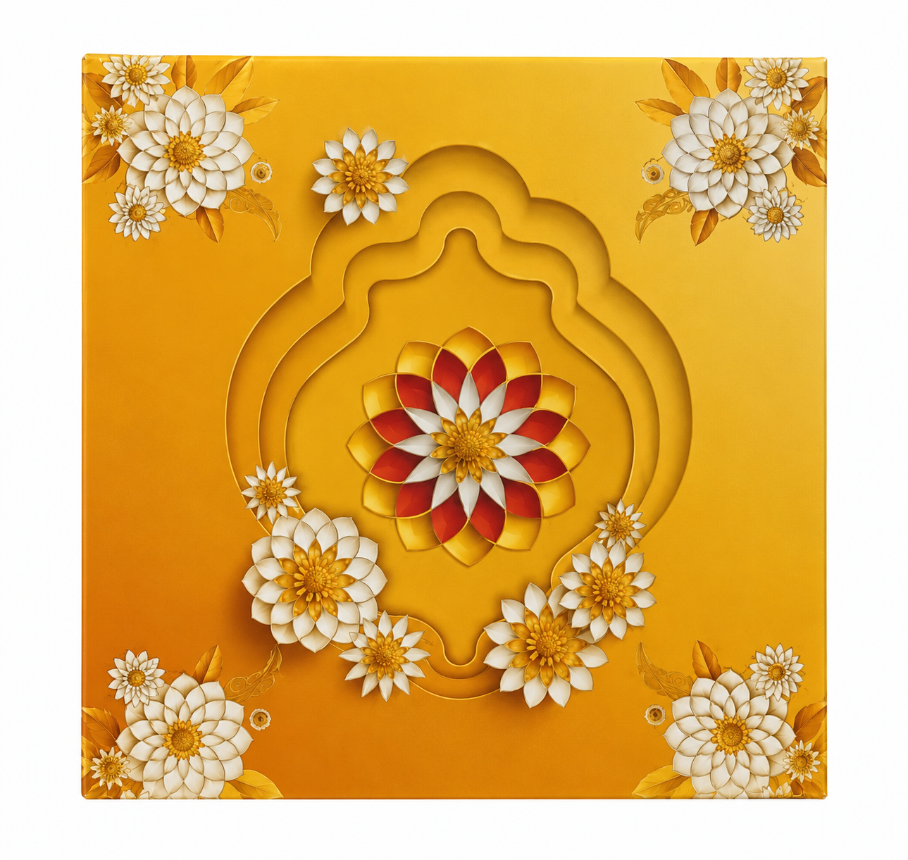 Beautiful Decorative White & Yellow Flower Design of Empty Sweet Boxes - 1/2 Kg