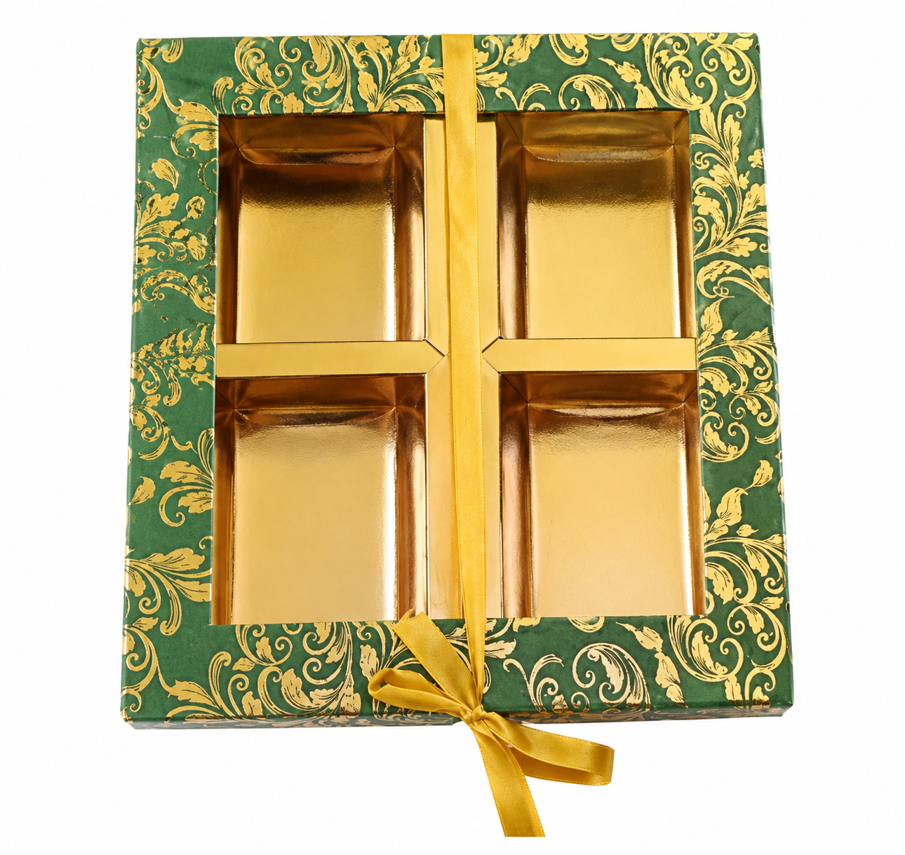 Empty DryFruit Boxes in Square Shape - 4 Compartment (Green)