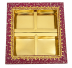 Empty DryFruit Boxes in Square Shape - 4 Compartment (maroon)