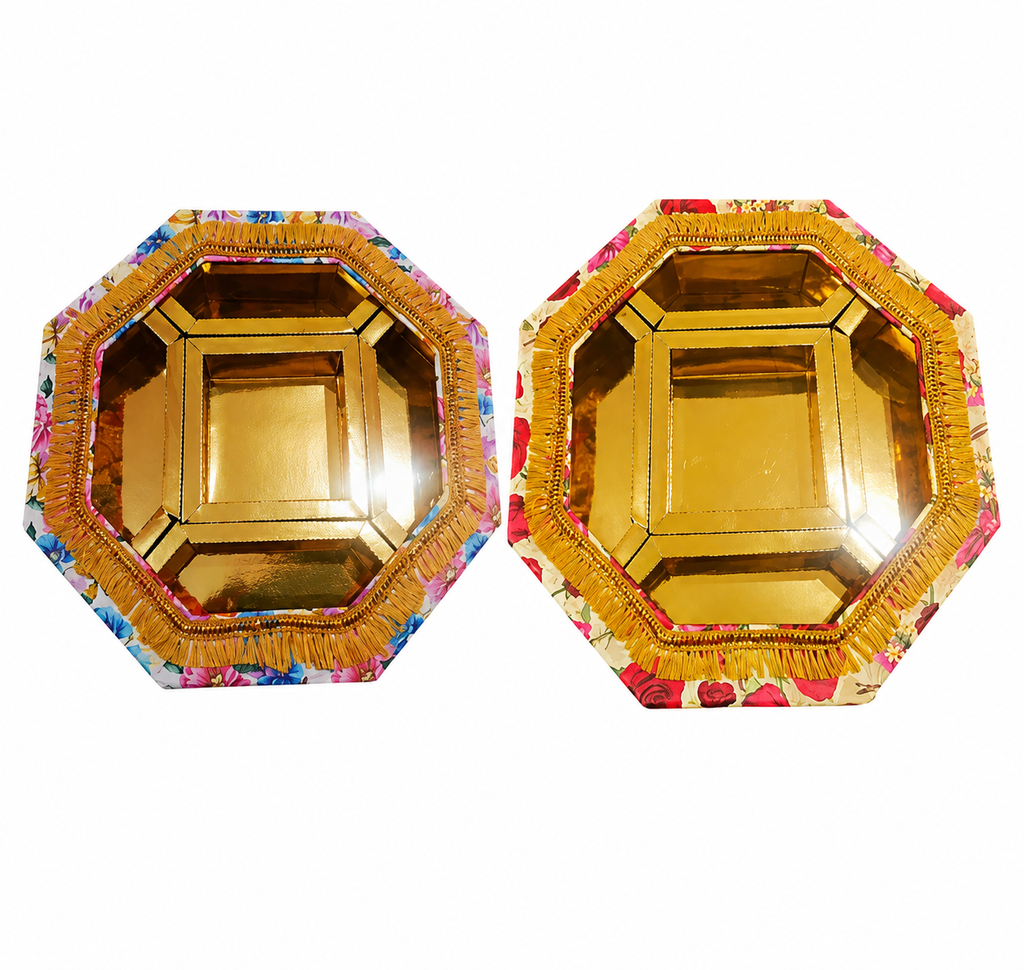 Empty Dry Fruit Boxes in Octagon Shape (Assorted Colors) - 5 Compartment