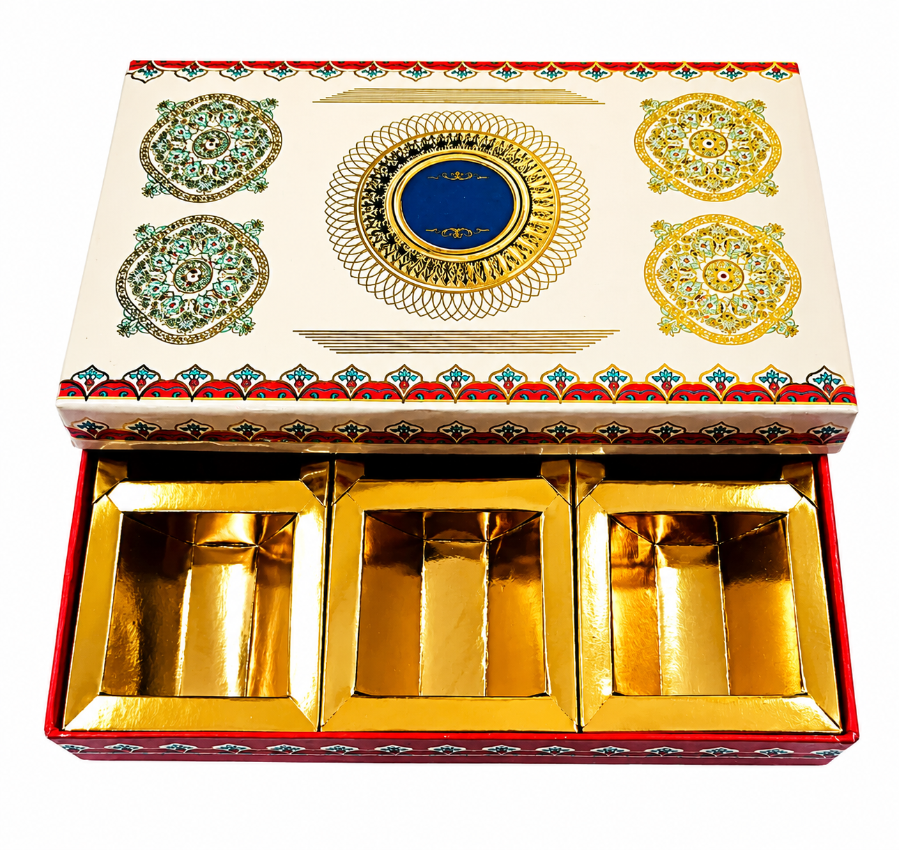 Empty Dry Fruit Boxes in Square Shape - 6 Compartment (cream)