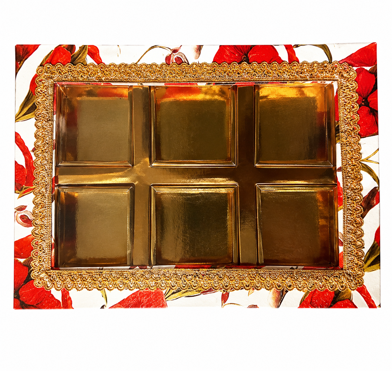 Empty DryFruit Boxes in Rectangle Shape - 6 Compartment (600Gms) - 13 x9"