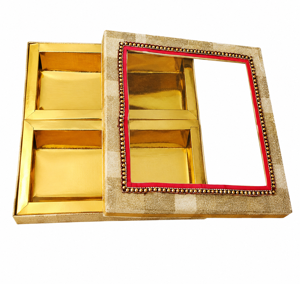 Empty DryFruit Boxes in Square Shape - 4 Compartment (400Gms) - 10 x10"
