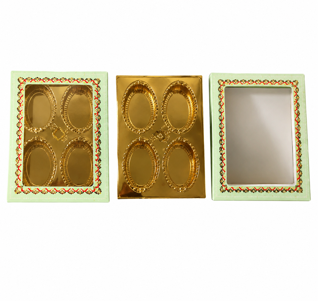 Empty DryFruit Boxes - 4 Compartment (Oval Shape-Inside) - 10 x 8"