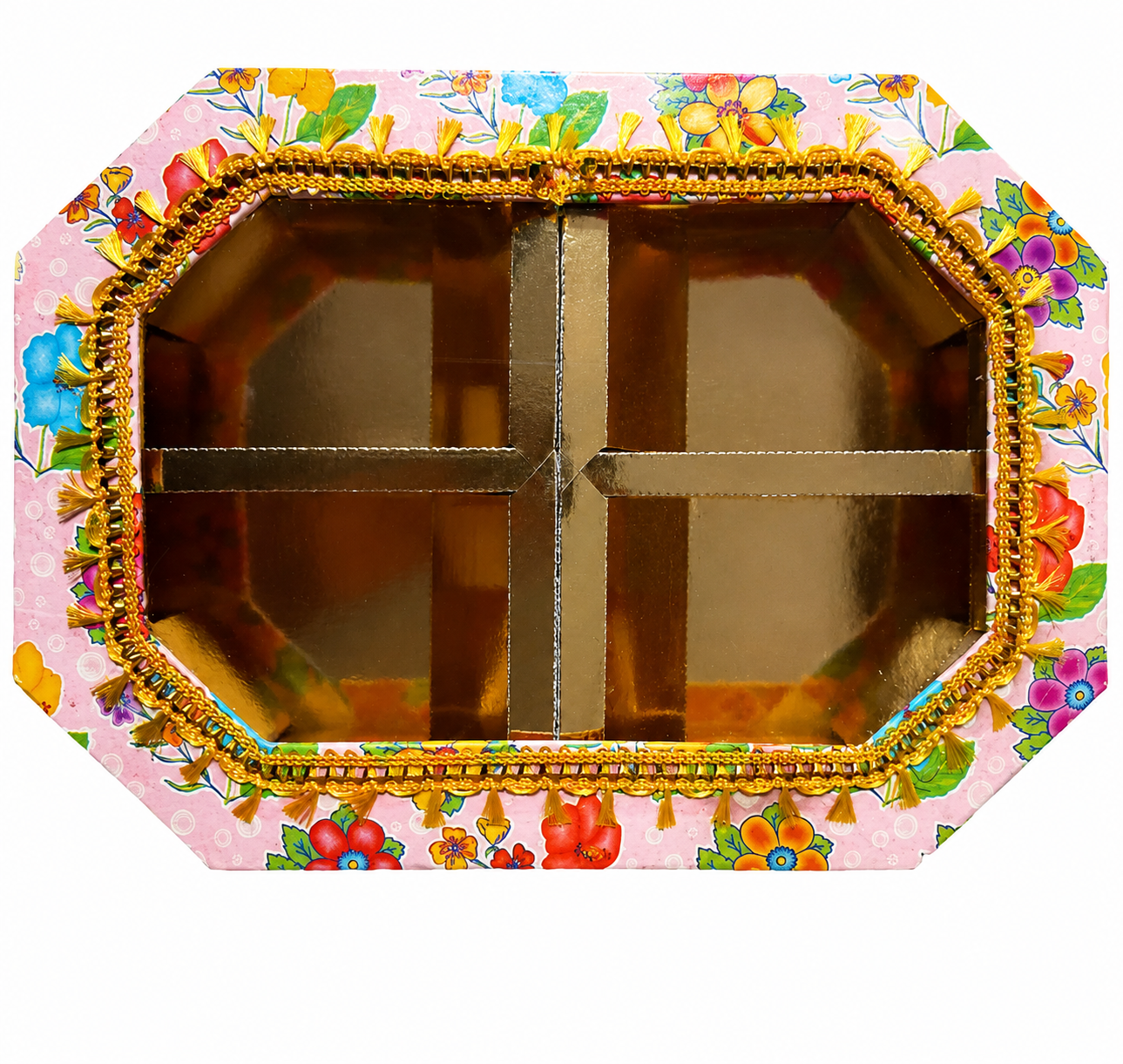 Empty DryFruit Boxes in Octagon Shape - 4 Compartment (300Gms) - 10 x 7"
