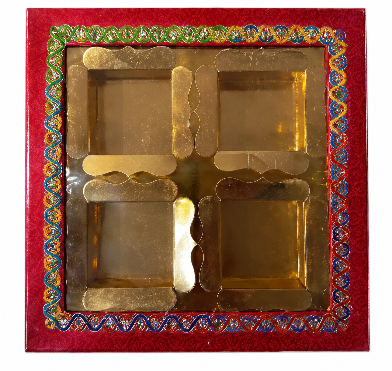 Empty DryFruit Boxes in Square Shape - 4 Compartment (200Gms) - 9 x 9"