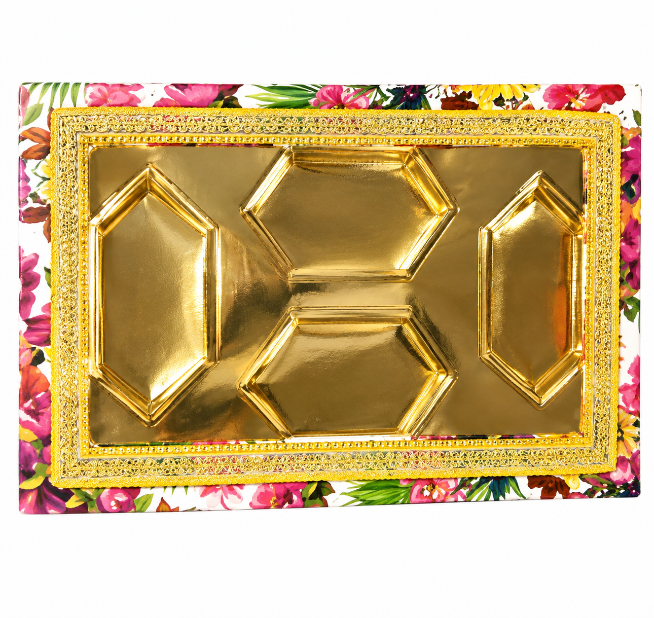 Flower Print 4 Partition Dry Fruit Box- S029