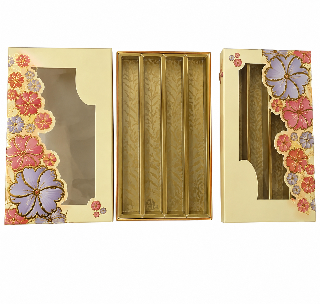 Cream Flower Print Sweet Box 1 Kg 4 Partition