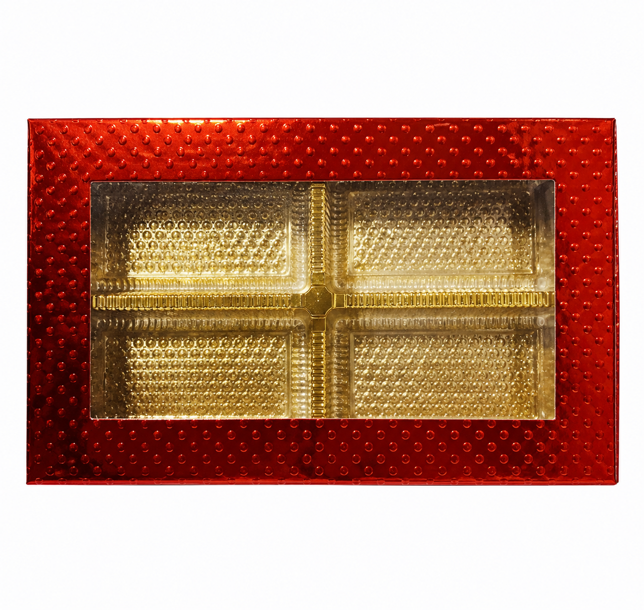 Empty DryFruit Boxes in Rectangle Shape - 4 Compartment (Red) - 12 x 7