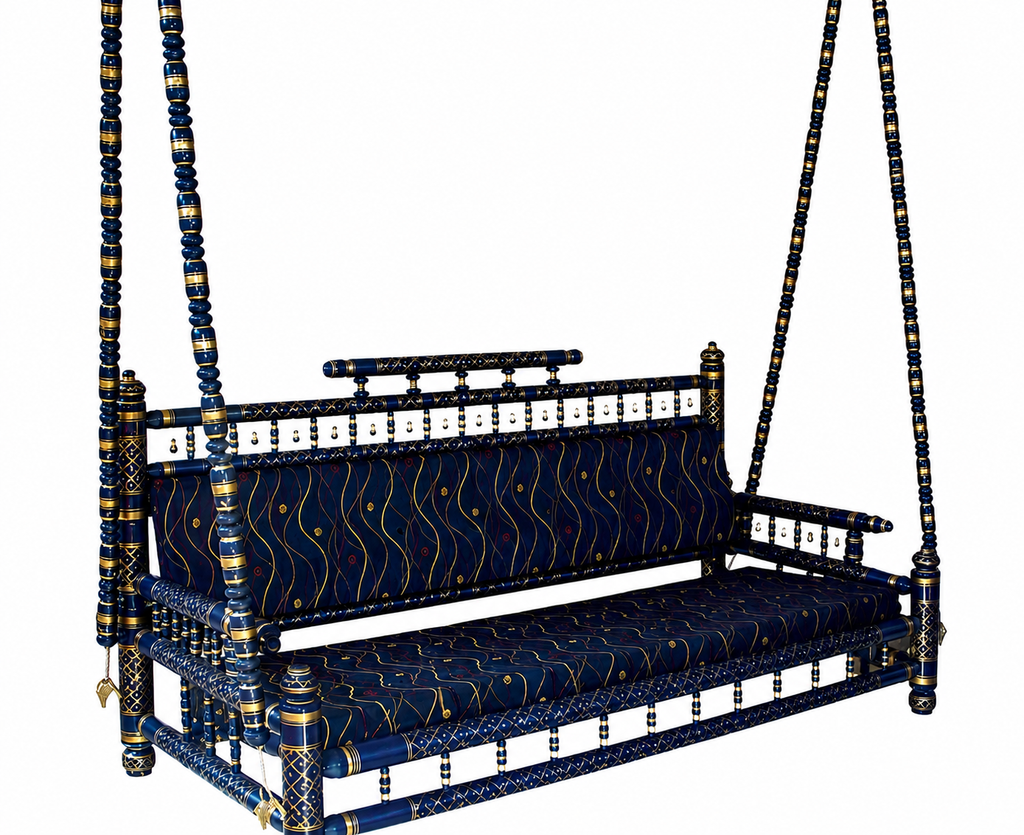 Traditional Indian Style Sankheda Wooden Ceiling Jhula (Blue)