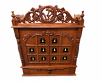 Wooden Puja Mandir for Home w/ Carving & Bells on Doors - 21"- LI41