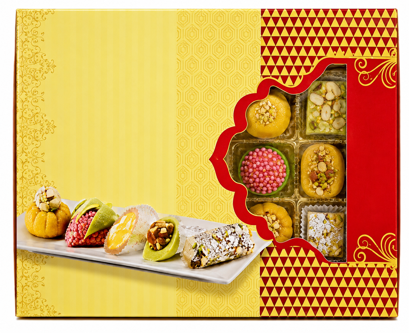 Red & Yellow Empty  Sweet Folding Box -1 Kg