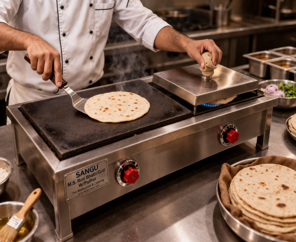 M.S. Roti Bhatti/Grill W/Puffer for Restaurant & Catering with Handle - 51"