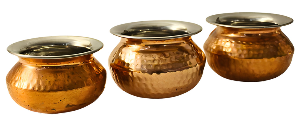 Copper Hammered Punjabi Handi (Serving Bowls) in 3 sizes