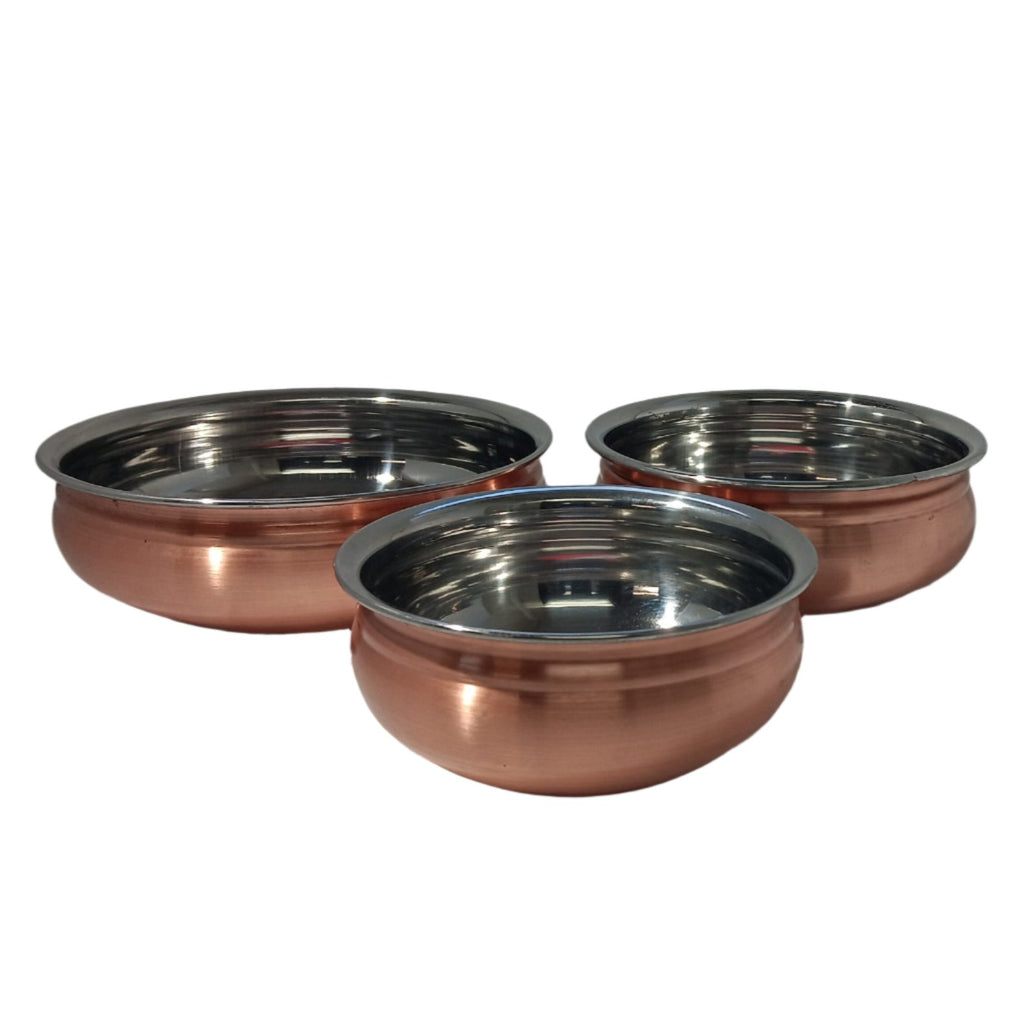 Copper Stainless Steel Handi Serving Dish with Lid (Plain) - 3 Sizes