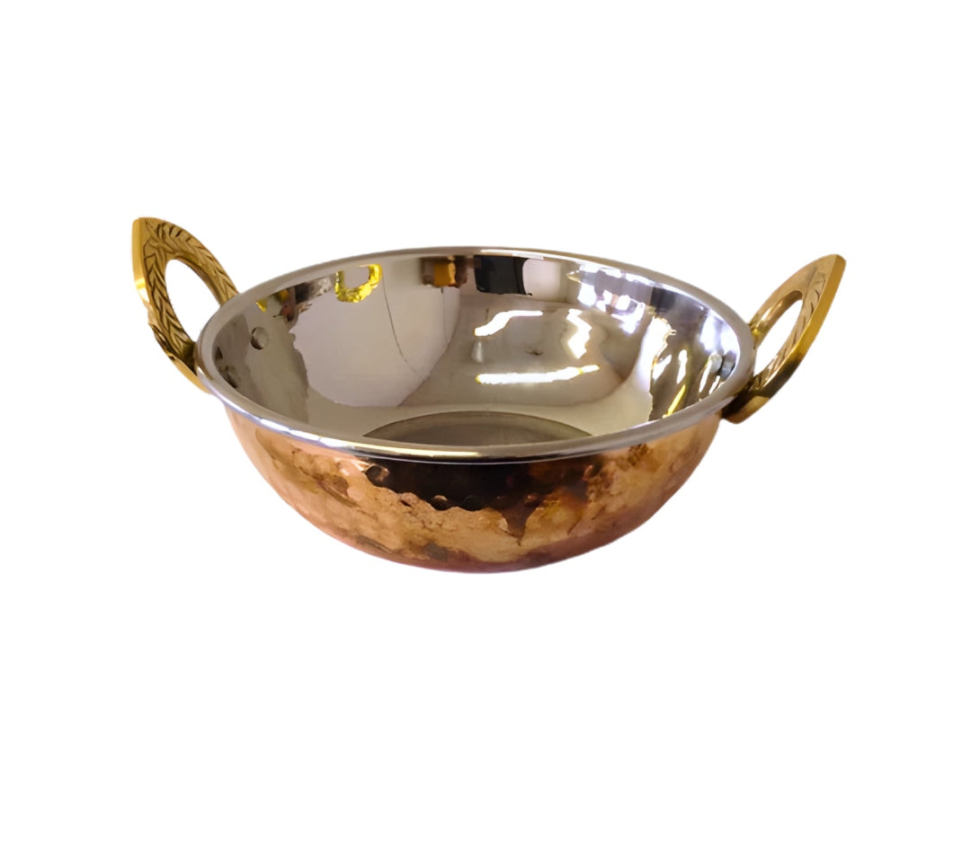 Copper Stainless Steel Hammered Kadai (3 Sizes)