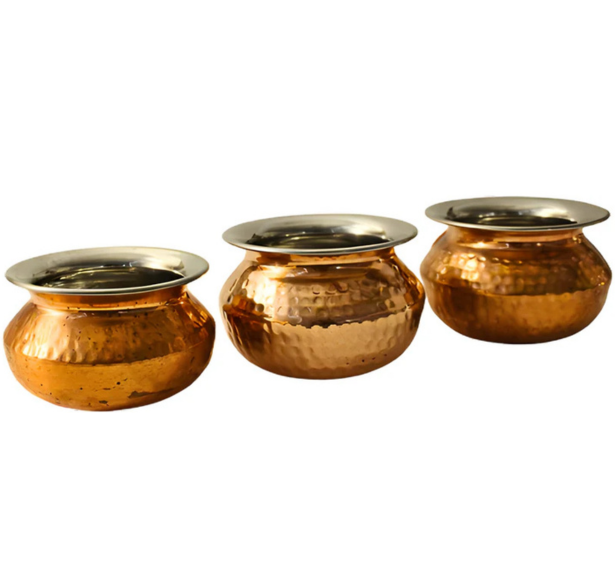 Copper Hammered Punjabi Handi (Serving Bowls) in 3 sizes