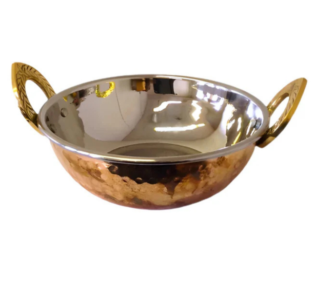 Copper Stainless Steel Hammered Kadai (3 Sizes)