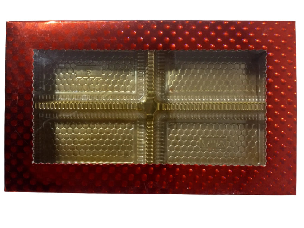 Empty DryFruit Boxes in Rectangle Shape - 4 Compartment (Red) - 12 x 7