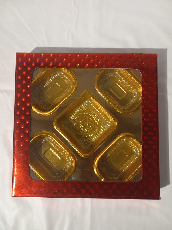 Empty DryFruit Boxes in Square Shape - 5 Compartment (Red) - 9 x 9"